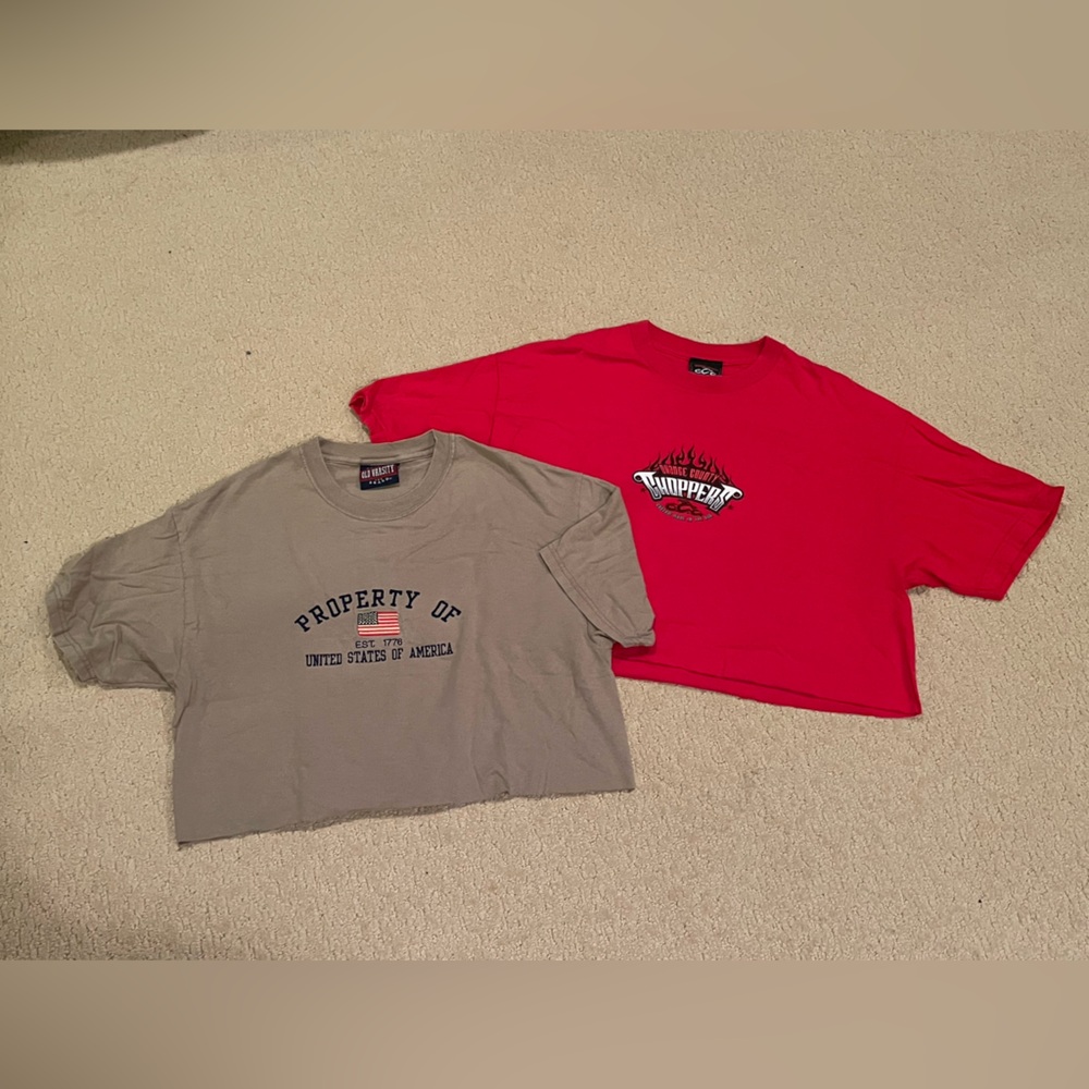Varsity Red and Tan Short Sleeve Cropped Tees Set of 2
